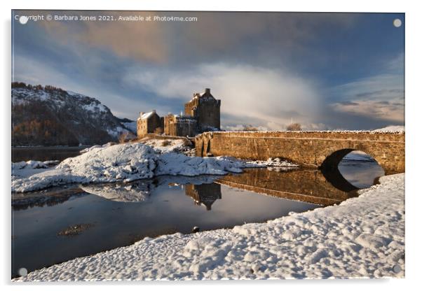 Eilean Donan Castle in Winter Loch Duich Scotland Acrylic by Barbara Jones