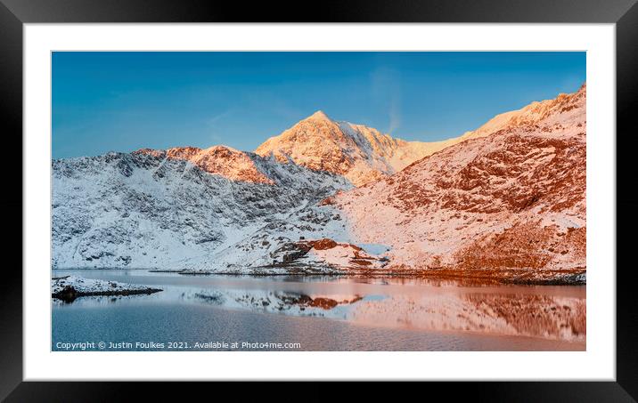 Snowdon and Llyn Llydaw in Winter Framed Mounted Print by Justin Foulkes