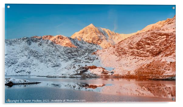 Snowdon and Llyn Llydaw in Winter Acrylic by Justin Foulkes