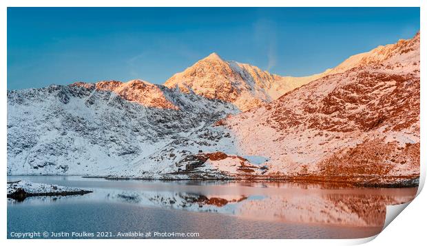 Snowdon and Llyn Llydaw in Winter Print by Justin Foulkes