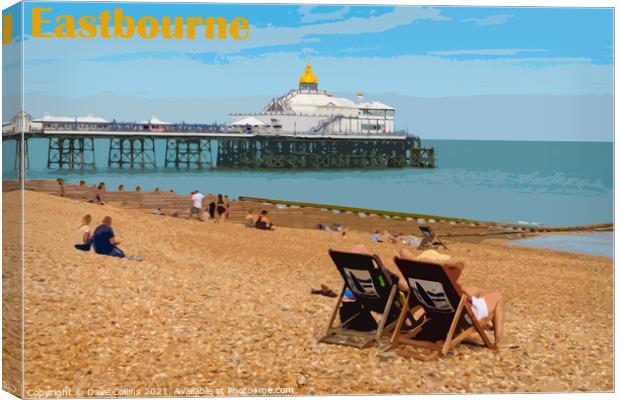 Deck chairs on Eastbourne Beach & Pier Canvas Print by Dave Collins