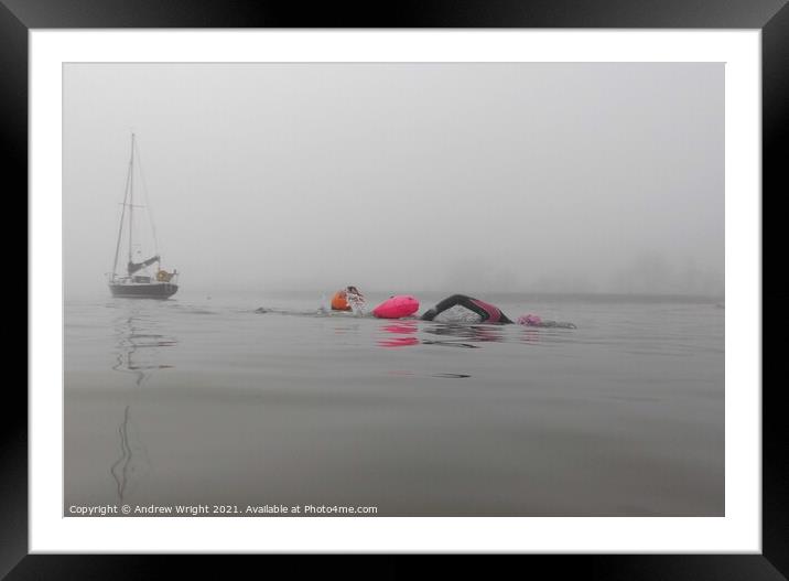 Misty Morning February Swim Framed Mounted Print by Andrew Wright