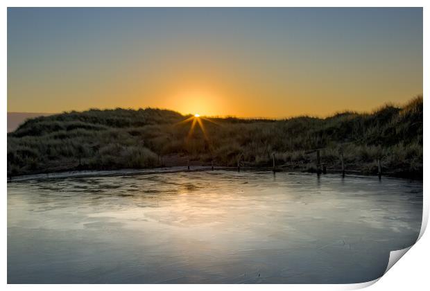 Frozen Pond in the Ainsdale Sand Dunes Print by Roger Green