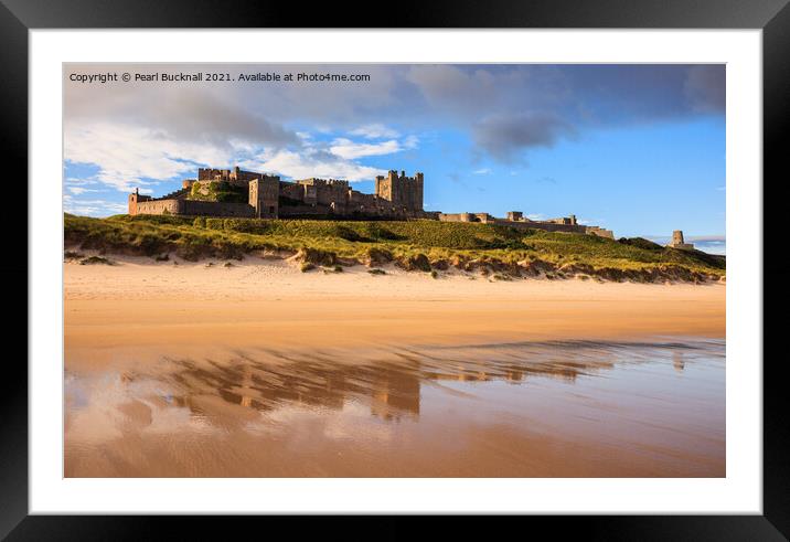 Bamburgh Castle Reflected on Northumberland Coast Framed Mounted Print by Pearl Bucknall
