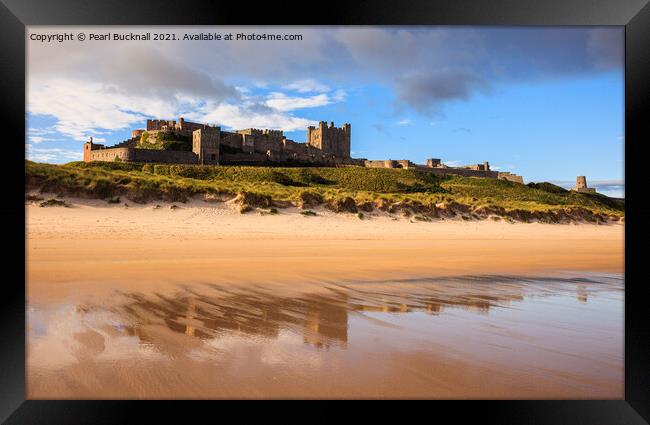 Bamburgh Castle Reflected on Northumberland Coast Framed Print by Pearl Bucknall
