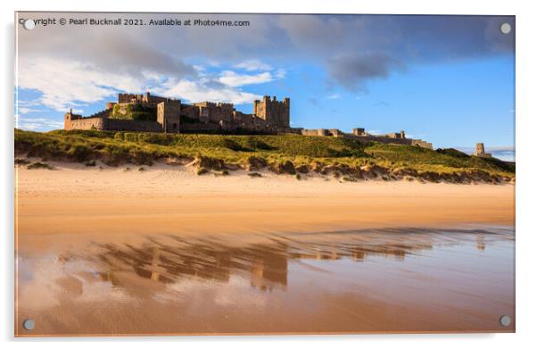 Bamburgh Castle Reflected on Northumberland Coast Acrylic by Pearl Bucknall