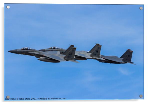 Three F-15`s overfly RAF Fairford Acrylic by Clive Wells