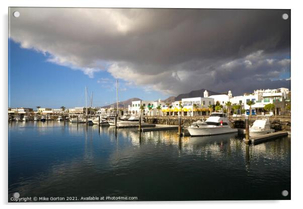 Storm clouds over Playa Blanca Marina Lanzarote Acrylic by Mike Gorton
