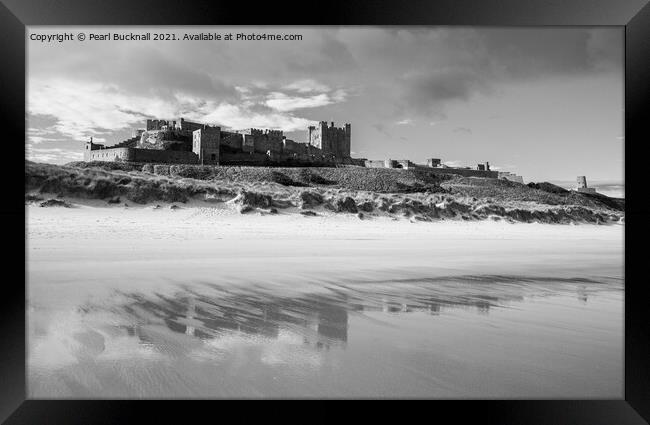 Monochrome Bamburgh Castle on Northumberland Coast Framed Print by Pearl Bucknall