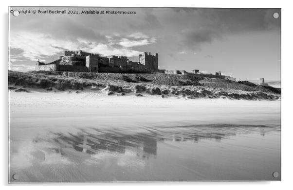 Monochrome Bamburgh Castle on Northumberland Coast Acrylic by Pearl Bucknall