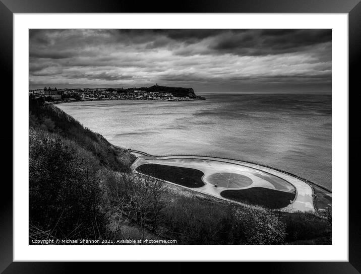 Black and White picture of Scarborough South Bay Framed Mounted Print by Michael Shannon