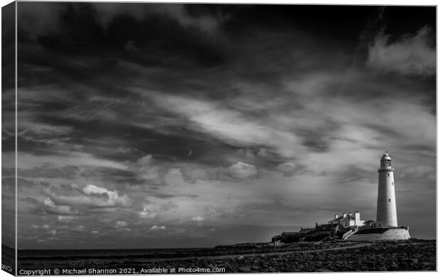 St Mary's Island and Lighthouse in Northumberland Canvas Print by Michael Shannon