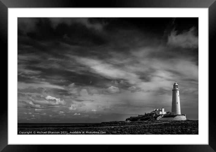 St Mary's Island and Lighthouse in Northumberland Framed Mounted Print by Michael Shannon