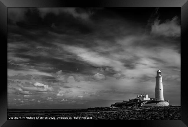 St Mary's Island and Lighthouse in Northumberland Framed Print by Michael Shannon