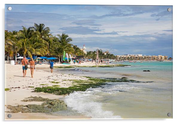 Beach at Playa Del Carmen, Riviera Maya, Yucatan, Mexico Acrylic by Arterra 