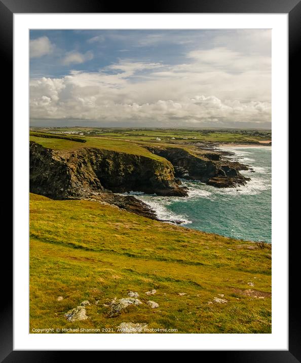 The view south from Trevose Head in Cornwall Framed Mounted Print by Michael Shannon