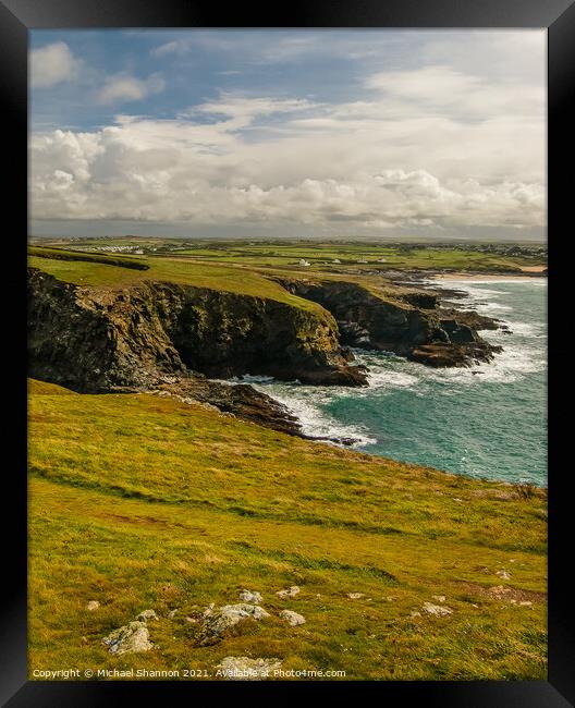The view south from Trevose Head in Cornwall Framed Print by Michael Shannon