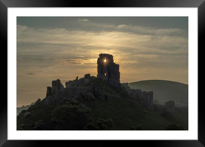 Corfe Castle at dawn Framed Mounted Print by Andrew Sharpe