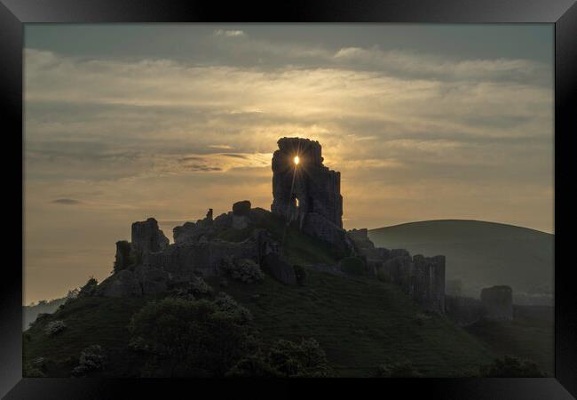 Corfe Castle at dawn Framed Print by Andrew Sharpe