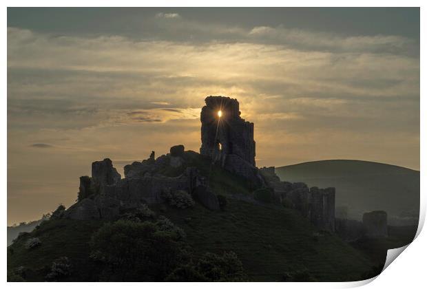 Corfe Castle at dawn Print by Andrew Sharpe