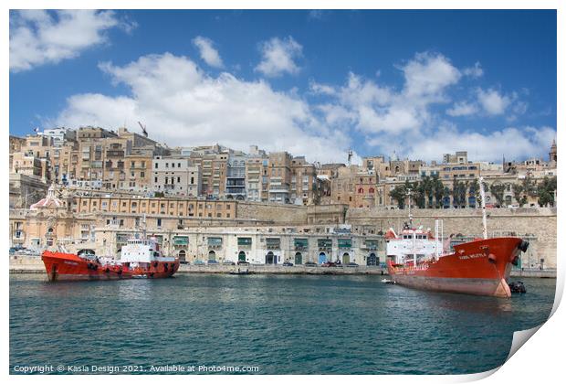 Valletta from the Grand Harbour, Malta Print by Kasia Design