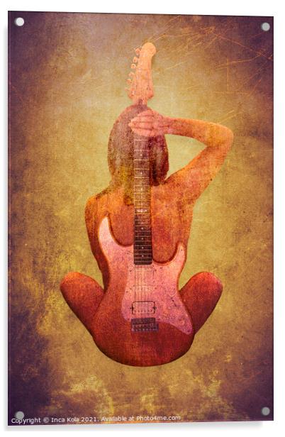 Harmony With Her Guitar Acrylic by Inca Kala