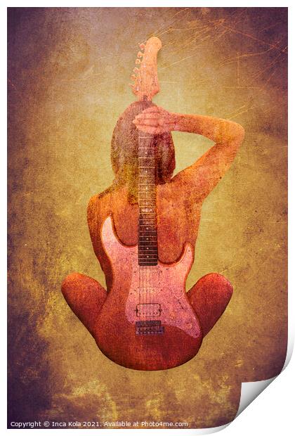 Harmony With Her Guitar Print by Inca Kala