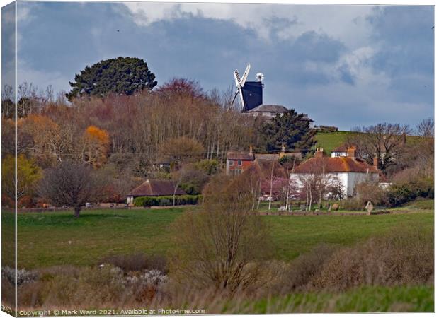 The Mill Studios in Icklesham, seen from Pett Level. Canvas Print by Mark Ward