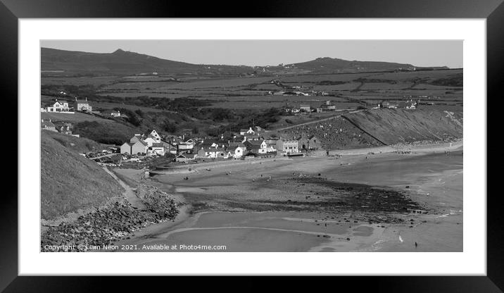 Aberdaron Bay in Black and White Framed Mounted Print by Liam Neon
