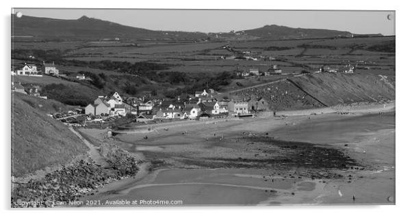 Aberdaron Bay in Black and White Acrylic by Liam Neon