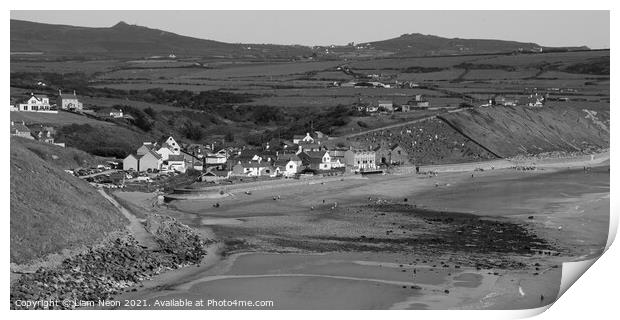 Aberdaron Bay in Black and White Print by Liam Neon