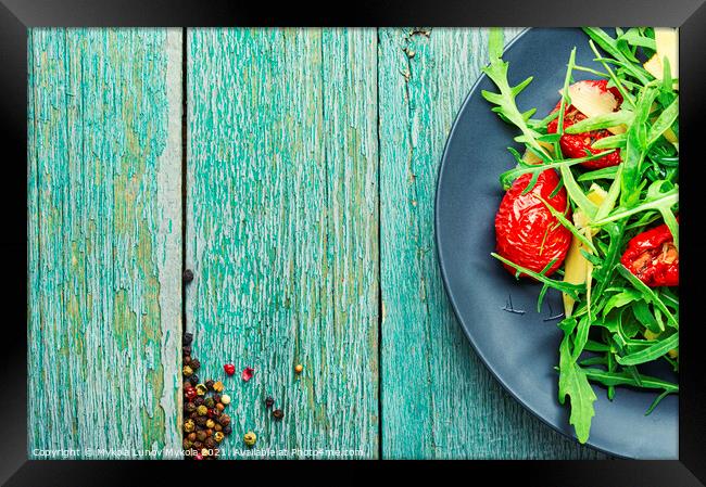 Salad with dried tomatoes and arugula,copy space Framed Print by Mykola Lunov Mykola