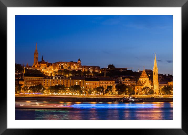 Budapest City From Danube River At Night Framed Mounted Print by Artur Bogacki