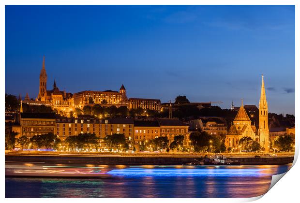 Budapest City From Danube River At Night Print by Artur Bogacki