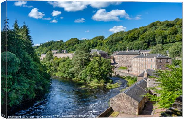 New Lanark and River Clyde Canvas Print by Angus McComiskey