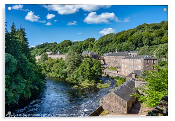 New Lanark and River Clyde Acrylic by Angus McComiskey