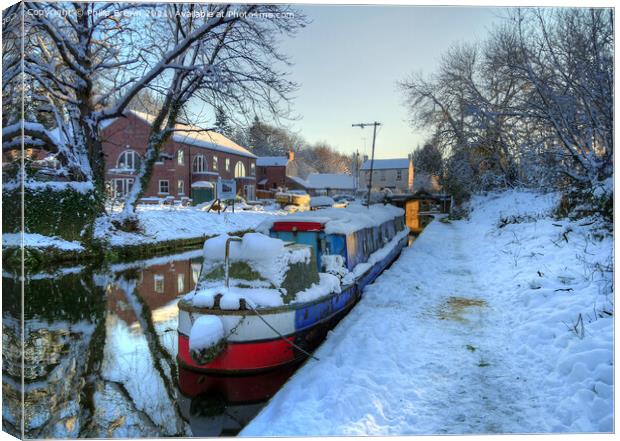 Narrowboat on Canal in Winters Snow Wolverhampton Canvas Print by Philip Brown