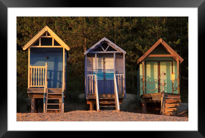 Beach-huts on Wells-next-the-Sea beach, North Norfolk coast Framed Mounted Print by Andrew Sharpe