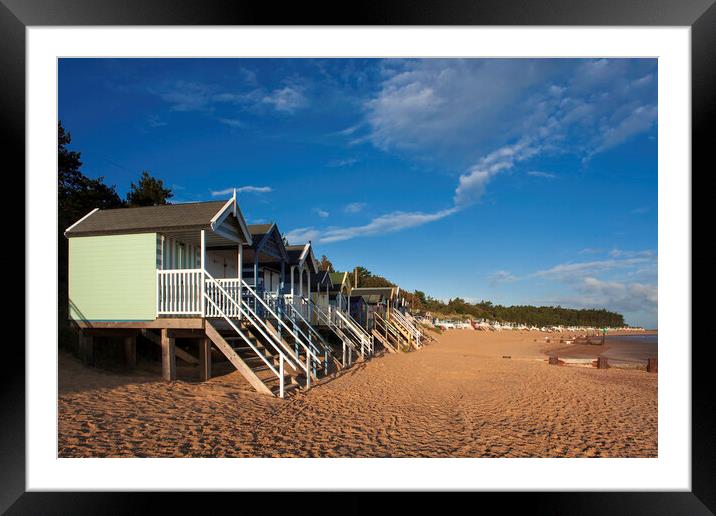 Beach-huts on Wells-next-the-Sea beach, North Norfolk coast Framed Mounted Print by Andrew Sharpe