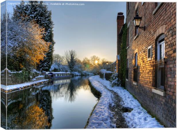 Canal in Winters Snow, Wolverhampton Canvas Print by Philip Brown