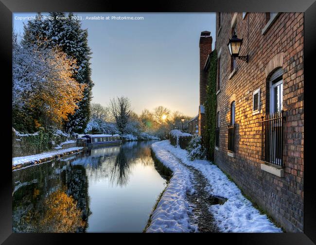 Canal in Winters Snow, Wolverhampton Framed Print by Philip Brown