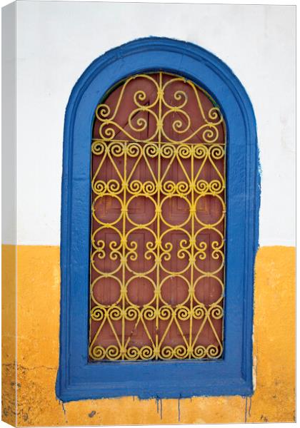 Colorful old wooden window shutter, Kastellorizo, Greece Canvas Print by Neil Overy