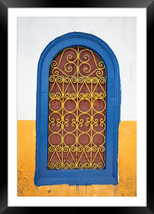 Colorful old wooden window shutter, Kastellorizo, Greece Framed Mounted Print by Neil Overy