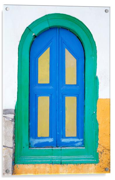 Colorful old wooden window shutter, Corfu, Greece Acrylic by Neil Overy