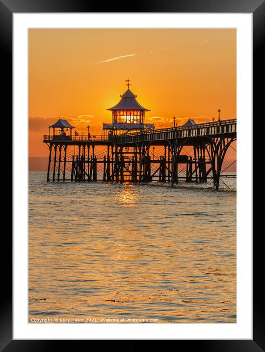 Clevedon Pier At Sunset Framed Mounted Print by Rory Hailes