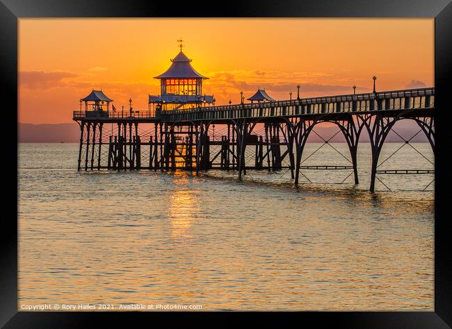 Clevedon Pier At Sunset Framed Print by Rory Hailes