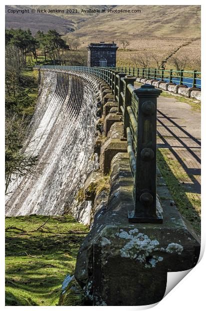 The Grwyne Fawr Reservoir Dam Black Mountains  Print by Nick Jenkins