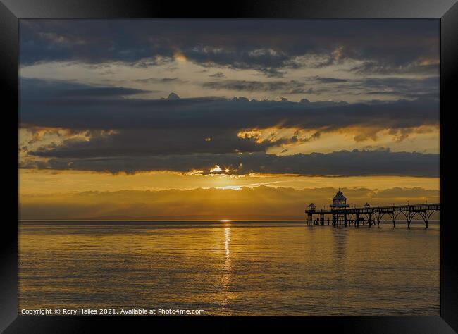 Clevedon Pier At Sunset Framed Print by Rory Hailes