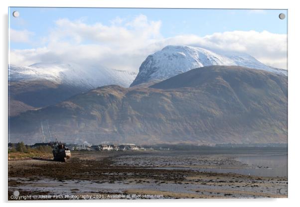 Fort William stands in the shadow of a snow capped Ben Nevis Acrylic by Alister Firth Photography