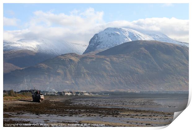Fort William stands in the shadow of a snow capped Ben Nevis Print by Alister Firth Photography